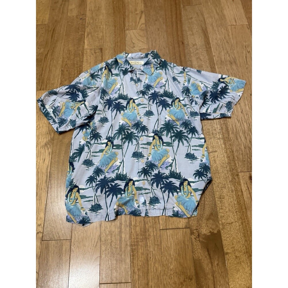 Tommy Bahama 100% Silk Tropical Island Hawaiian Shirt size Large Button Down up